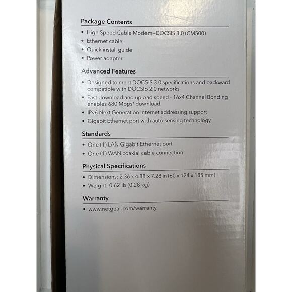 Netgear CM500 DOCSIS 3.0 High Speed Cable Modem (CM500-100NAS) - NEW - Picture 2 of 9